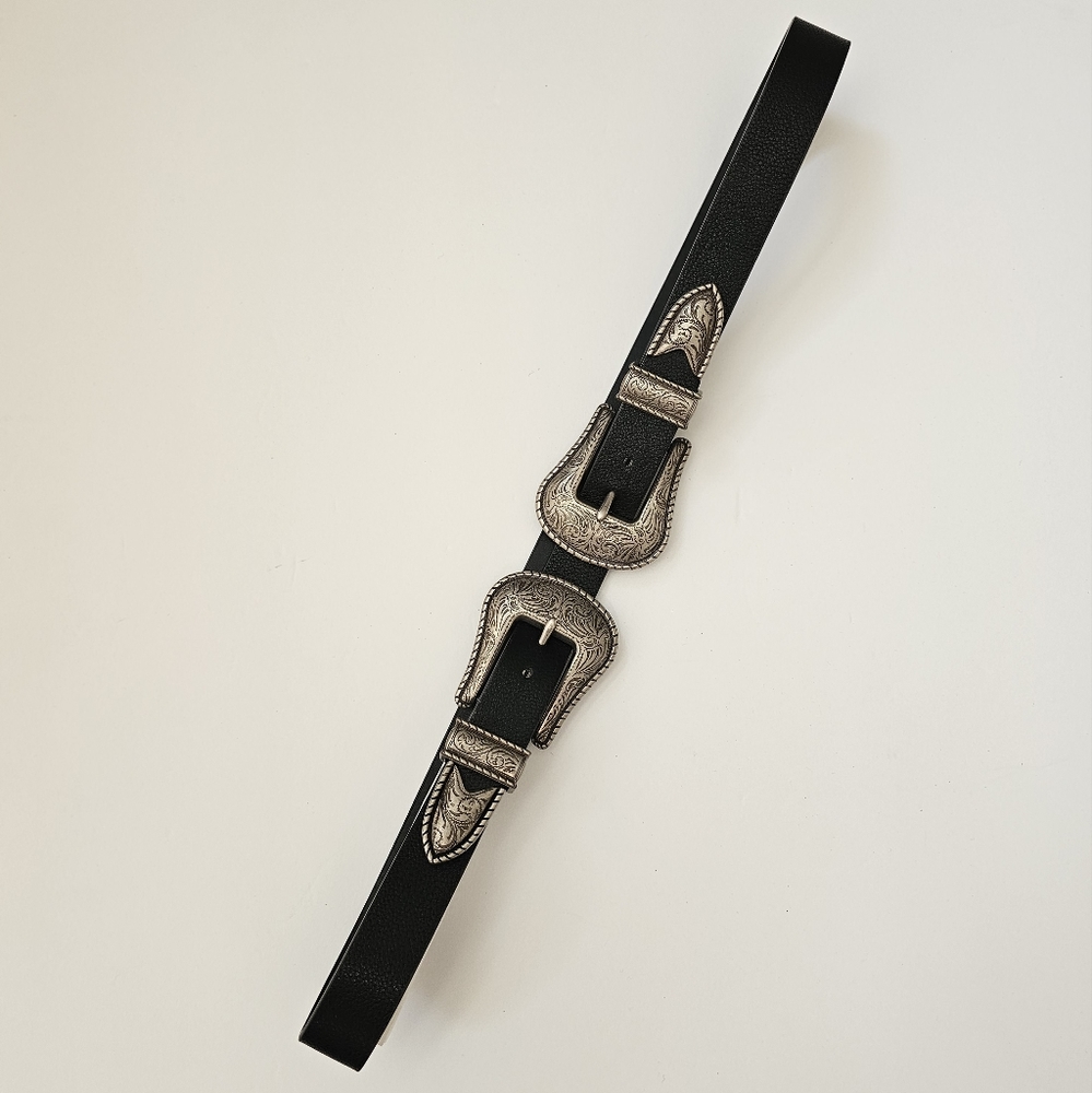 Black Double Buckle Belt - Size S/M